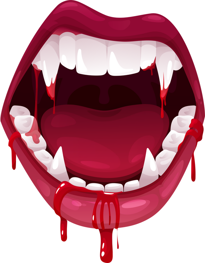 Vampire mouth with fangs nd bloody saliva icon